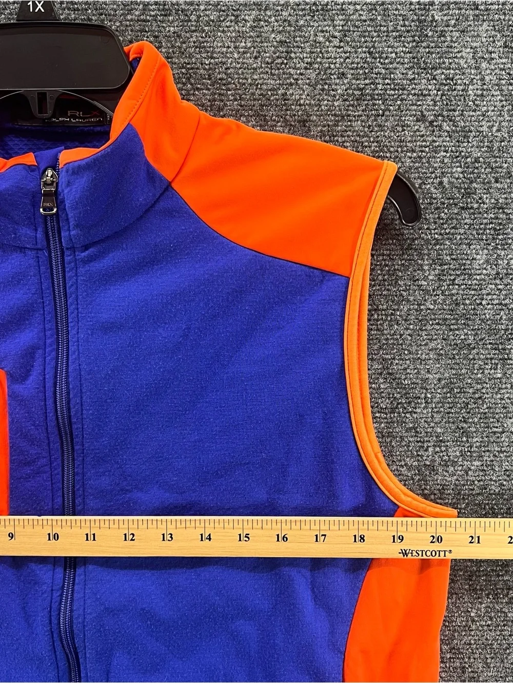 RLX Ralph Lauren Vest Mens Medium Orange/Blue Fleece Full Zip Performance Golf